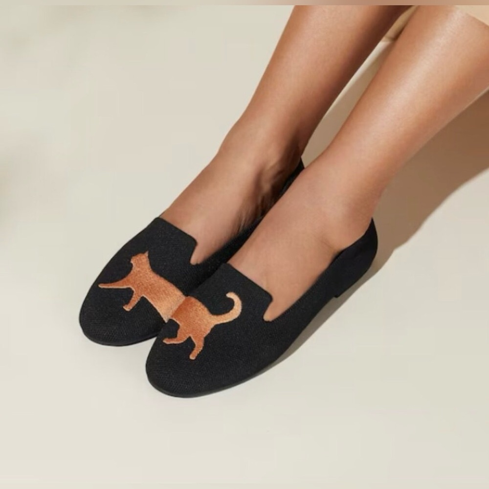 Vivaia Audrey Round-Toe Embroider Loafers Black Flats w Cat Design 41.5 (10 US) - Picture 3 of 11